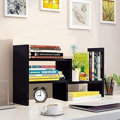 Desktop-Bücherregal aus Holz Schwarz, Erweiterbares Tischregal