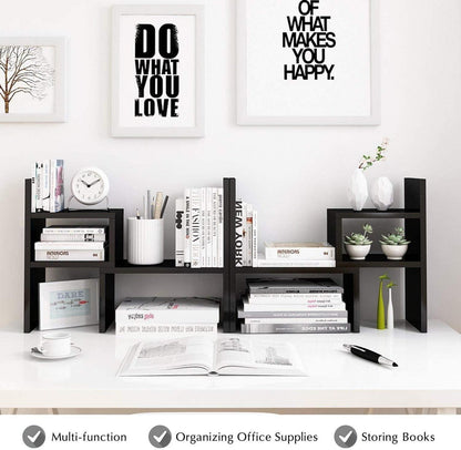 Desktop-Bücherregal aus Holz Schwarz, Erweiterbares Tischregal