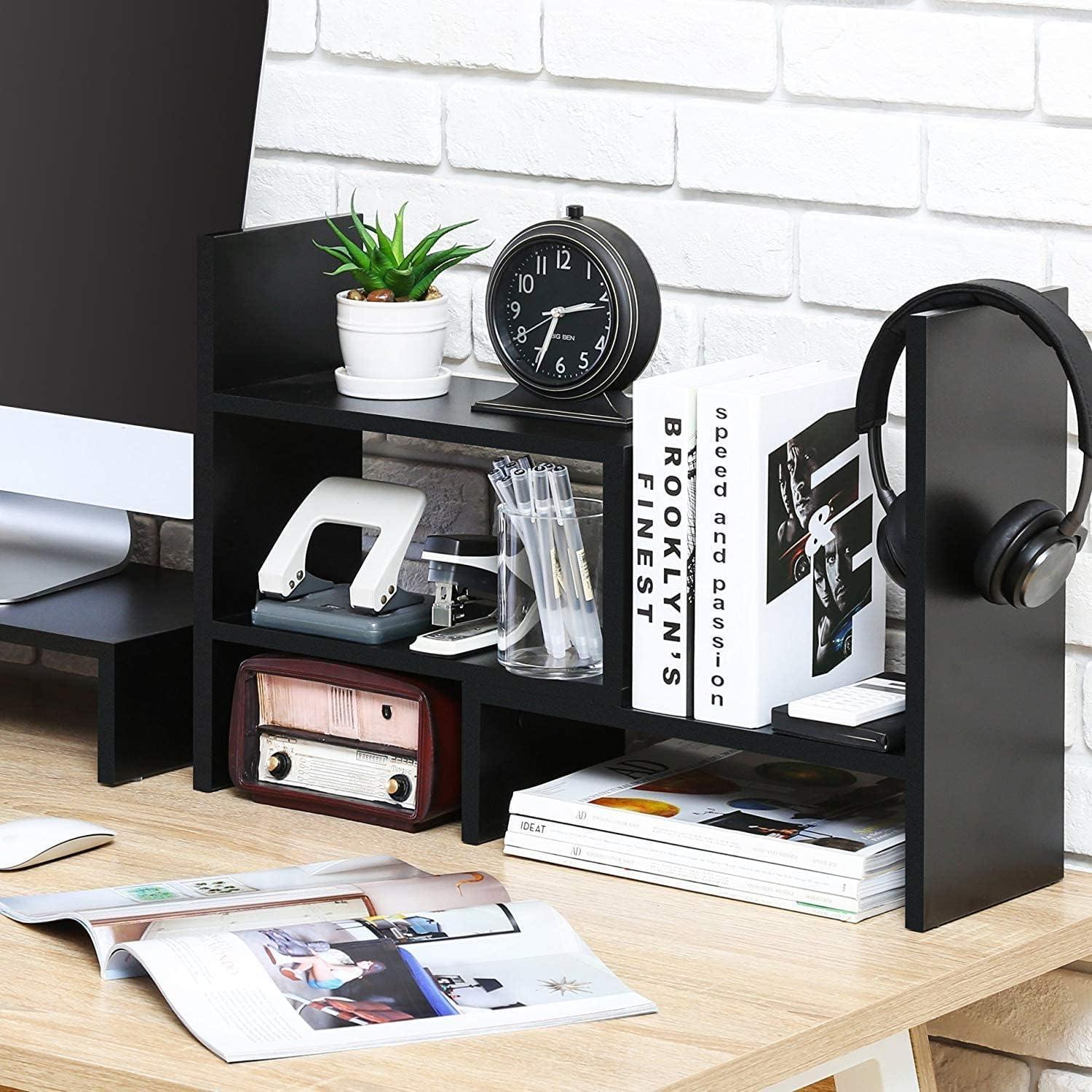 Wylnsie Desktop-Bücherregal Holz Tischregal ständer Schwarz