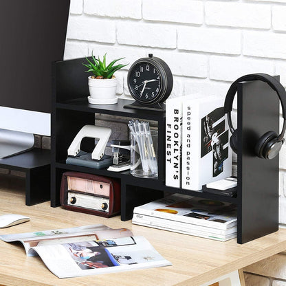 Wylnsie Desktop-Bücherregal Holz Tischregal ständer Schwarz