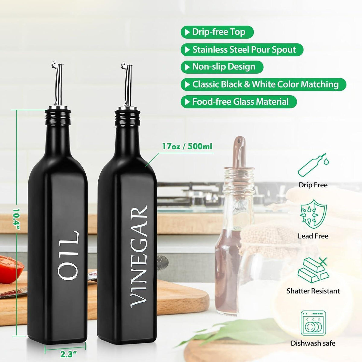 Öl- & Essig Spender Set Glas 500ml mit Edelstahl Ausgießer