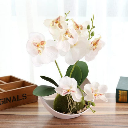 Weiße Künstliche Orchidee mit Topf - Deko Blume für Zuhause & Hochzeit