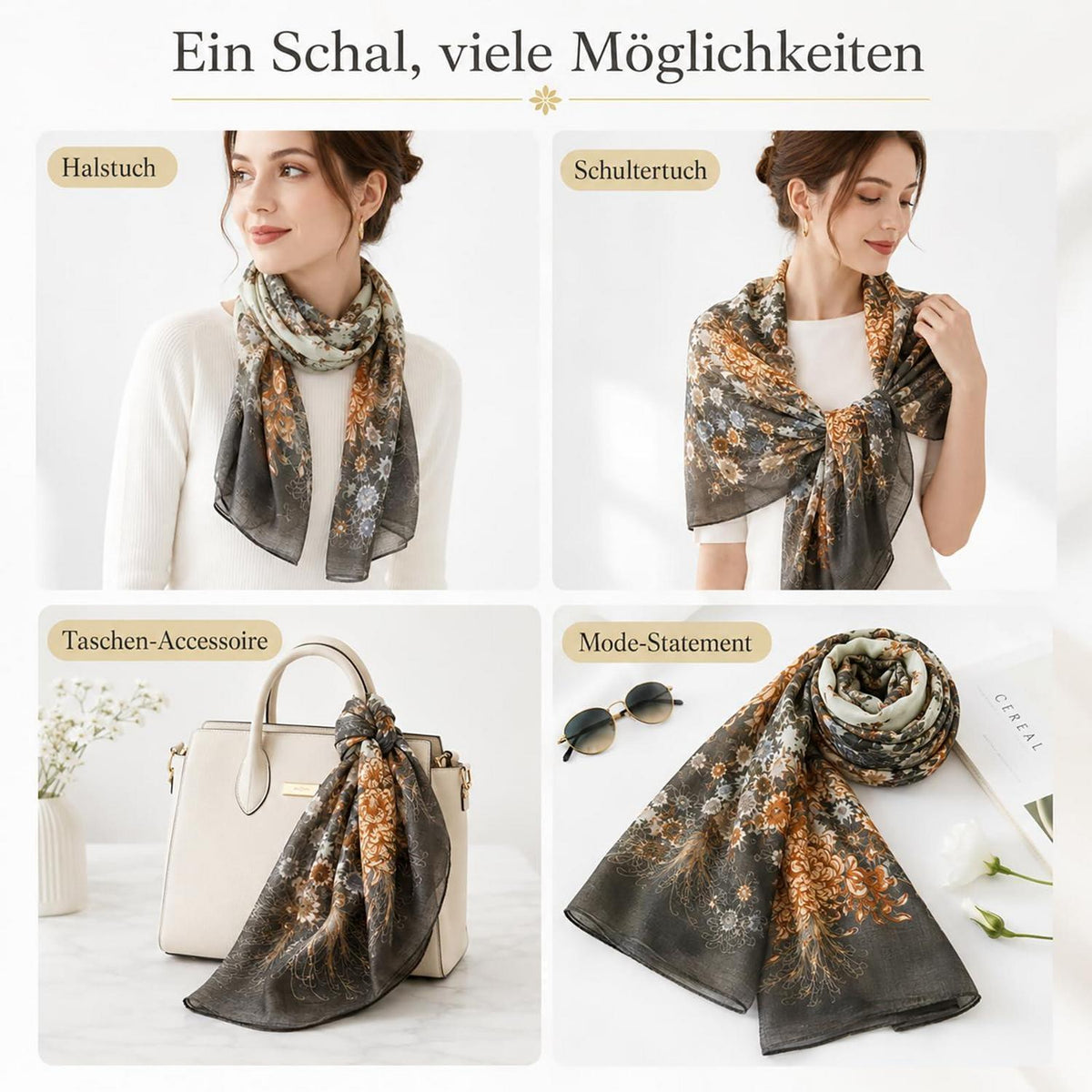 Damen Schal Oversize mit Fransen 180x90 cm Bunt
