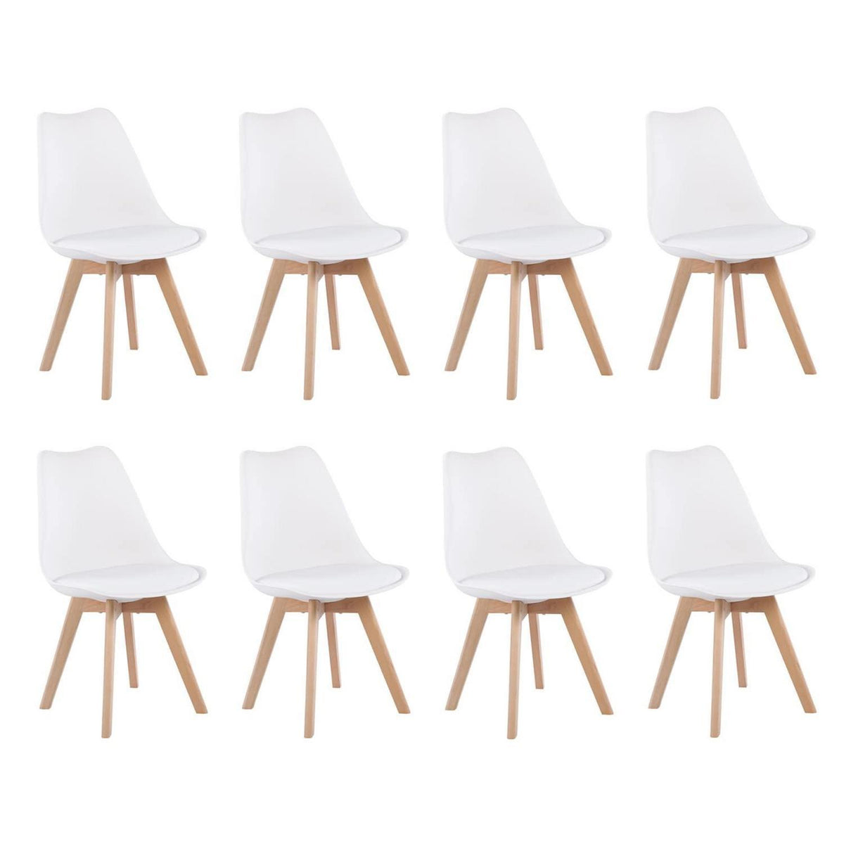 8 Esszimmerstühle Buche Holz, skandinavisches Design, weiß