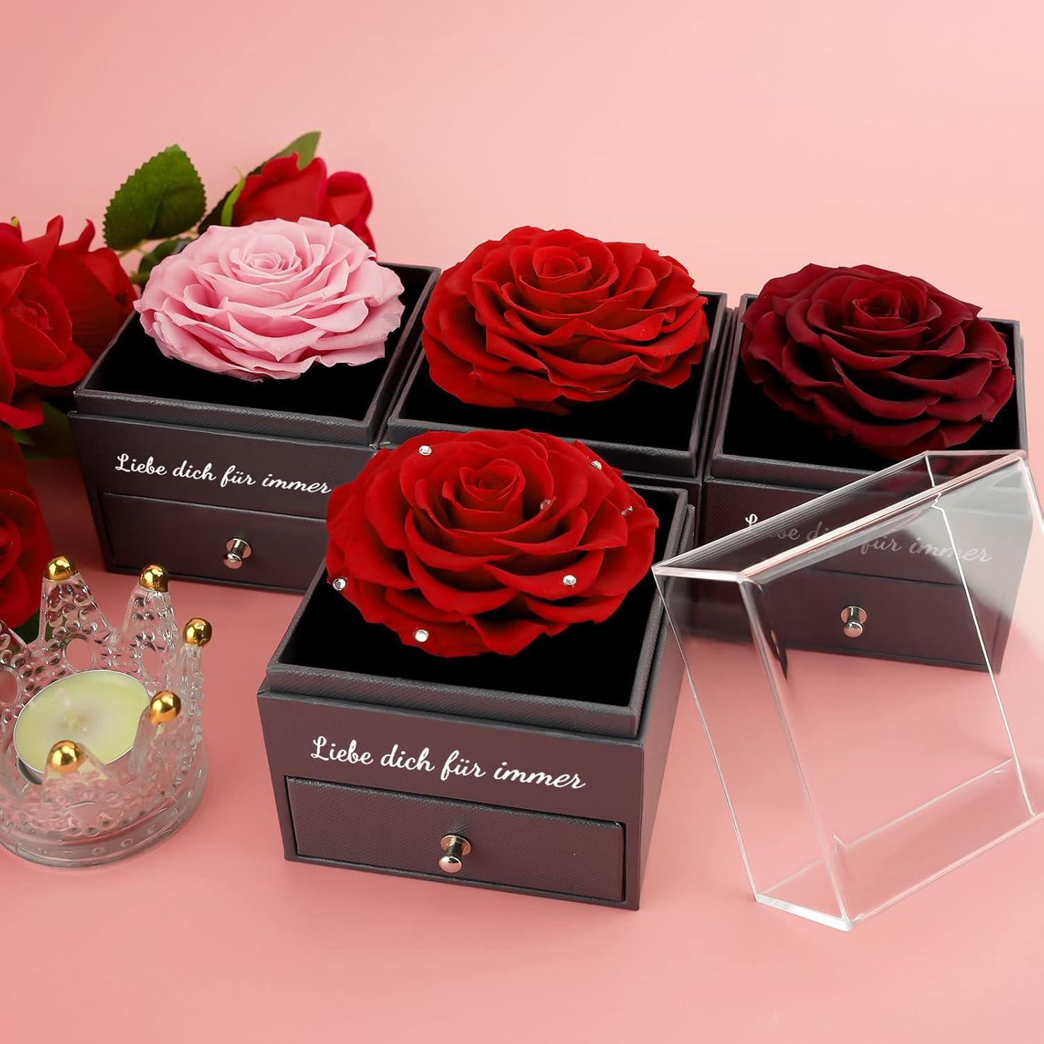 Ewige Rose Geschenkbox mit Herz-Halskette und Ohrringe, 925 Silber