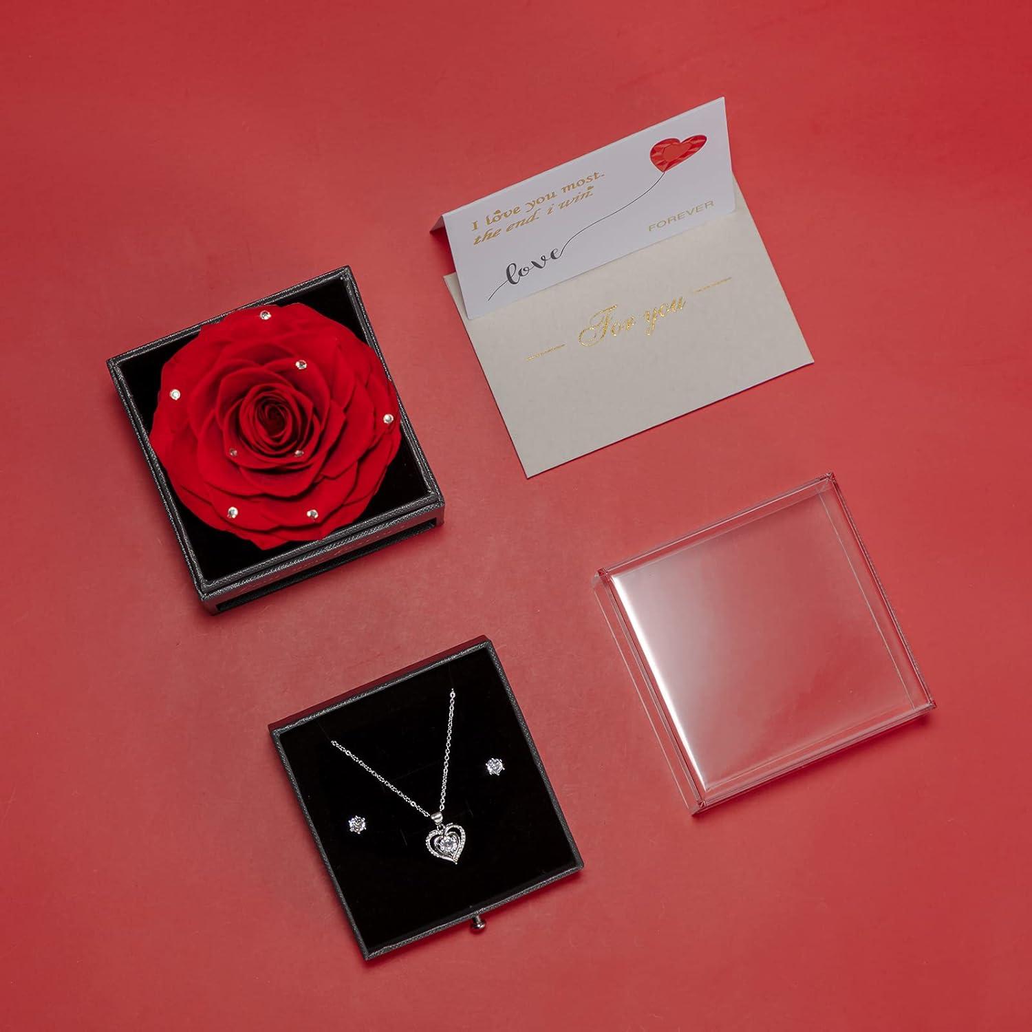 Ewige Rote Rose Geschenkset mit Schmuck in Geschenkbox