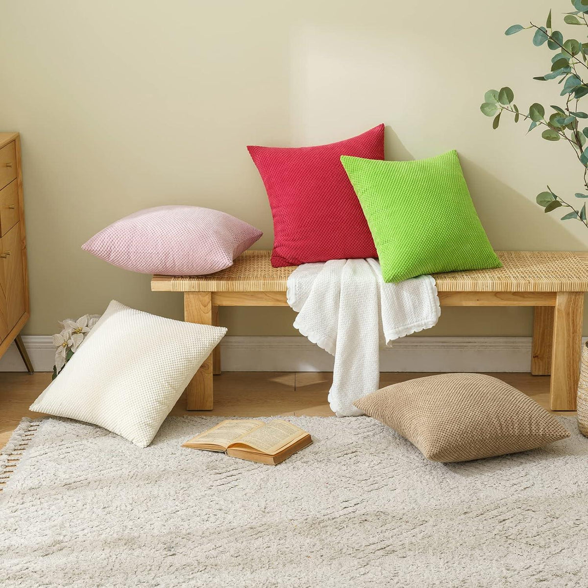 EMEMA Kordsamt Kissenbezug 2er Set 40x40 cm Granulat Sofakissen grün