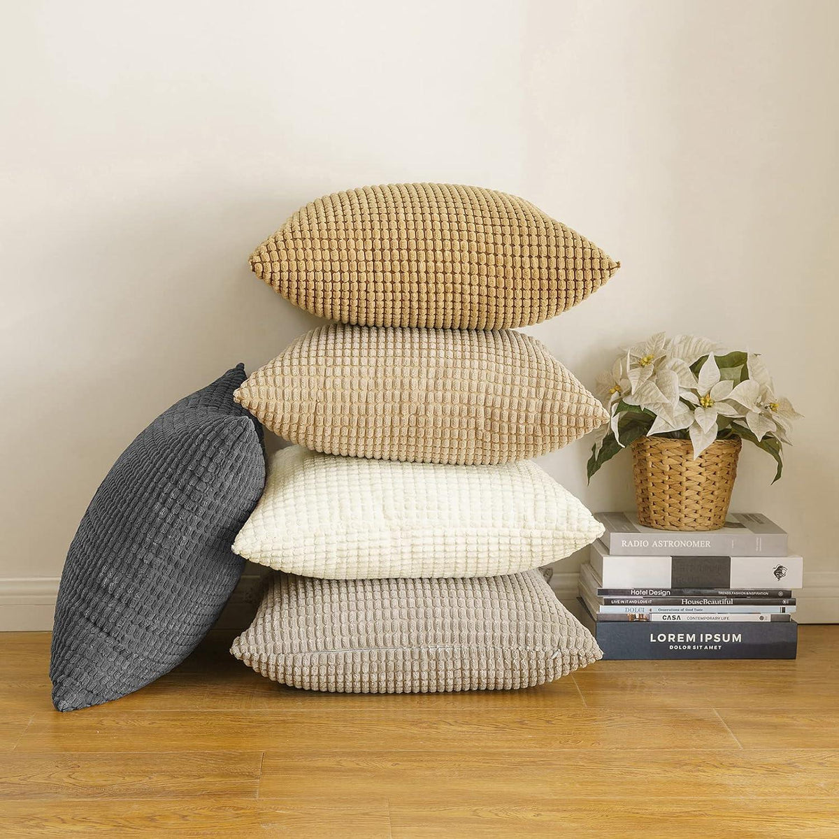 Kordsamt Kissenbezug Granulat Dekorative 2er Set 40x40cm Schwarz