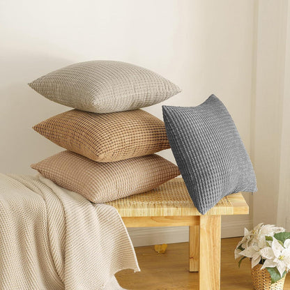EMEMA Kordsamt Kissenbezug 40x40 cm 2er Set Hellgrau Sofa Couch