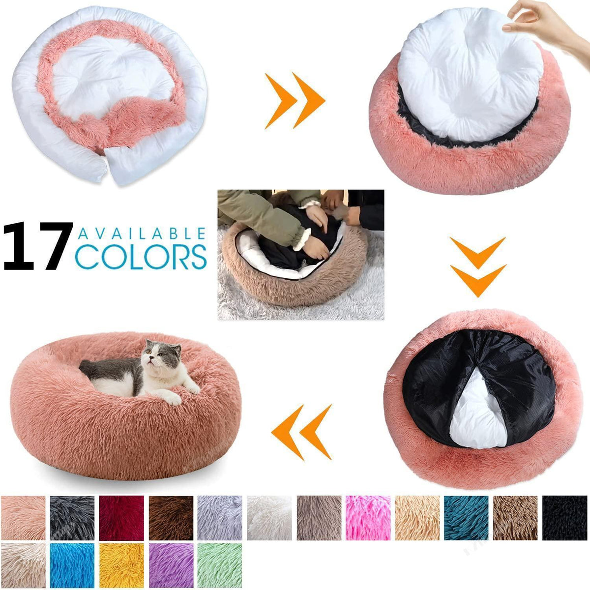Rundes Hundebett Flauschig – Weiches Donut Kissen 90cm Beige