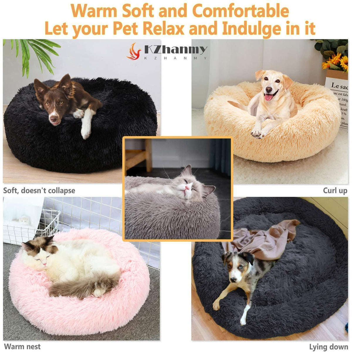 Rundes Hundebett Flauschig – Weiches Donut Kissen 90cm Beige