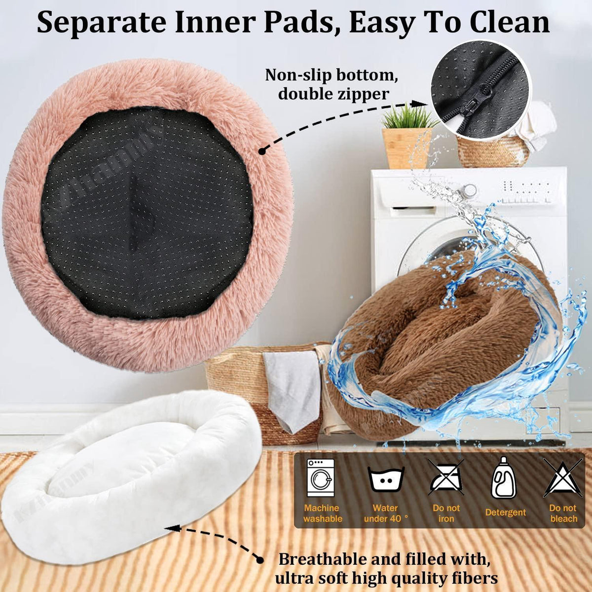 Rundes Hundebett Flauschig Rosa - Weiches Donut Kissen für Hunde & Katzen