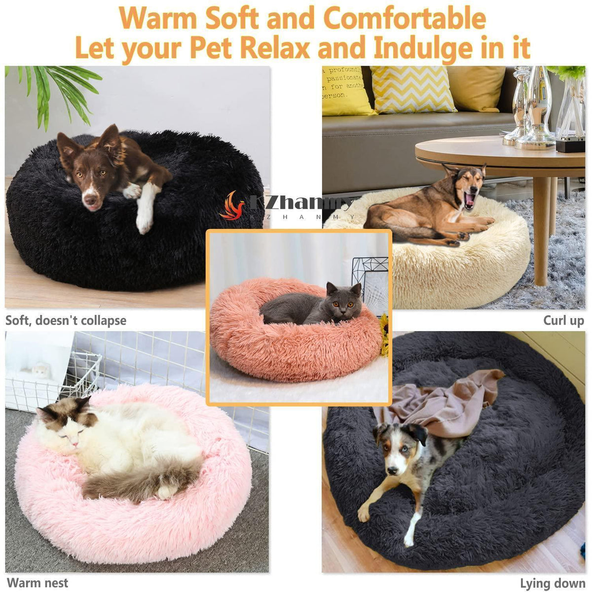 Rundes Hundebett Flauschig Rosa - Weiches Donut Kissen für Hunde & Katzen