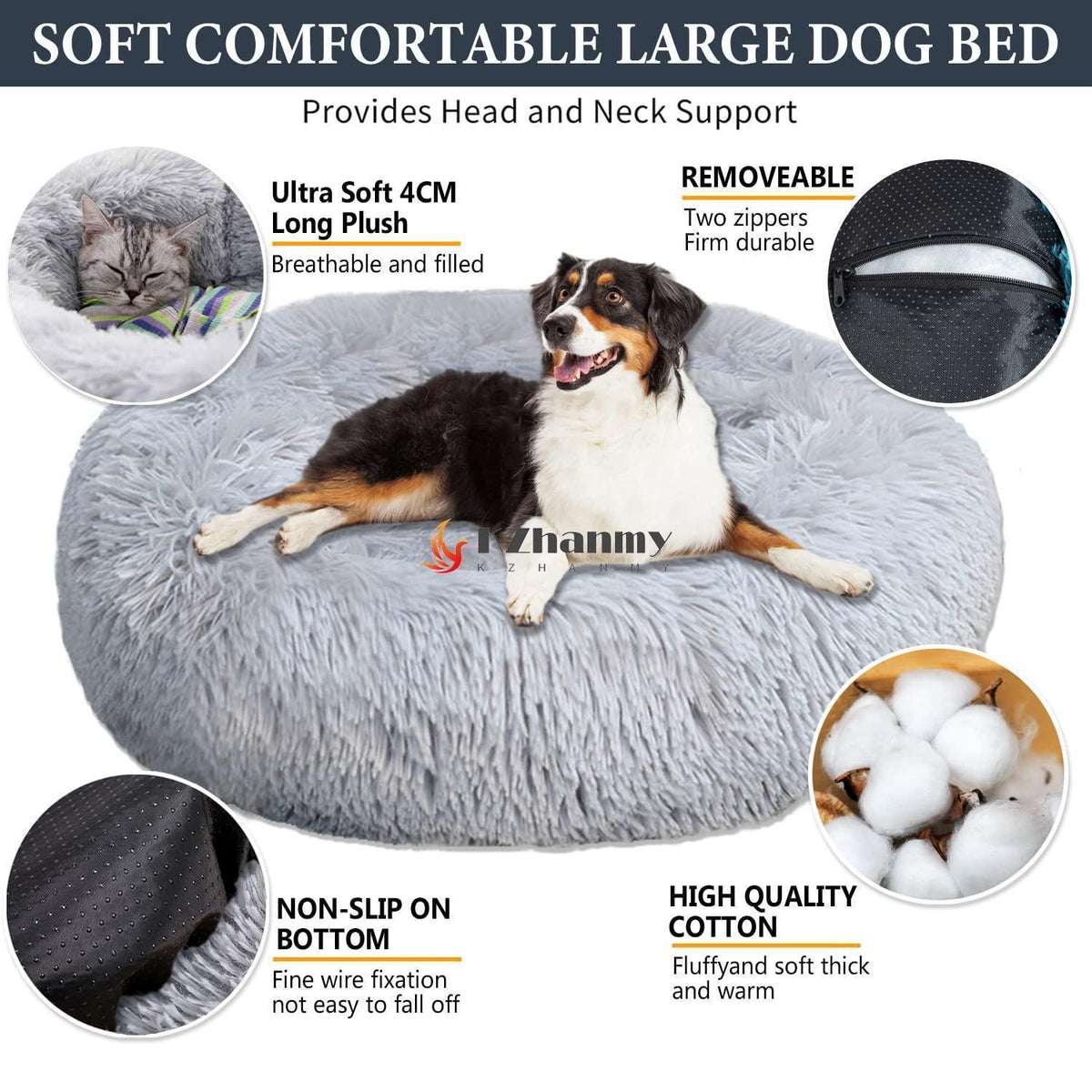 Rundes Hundebett Flauschig Grau 70cm - Kuscheliges Hunde Sofa