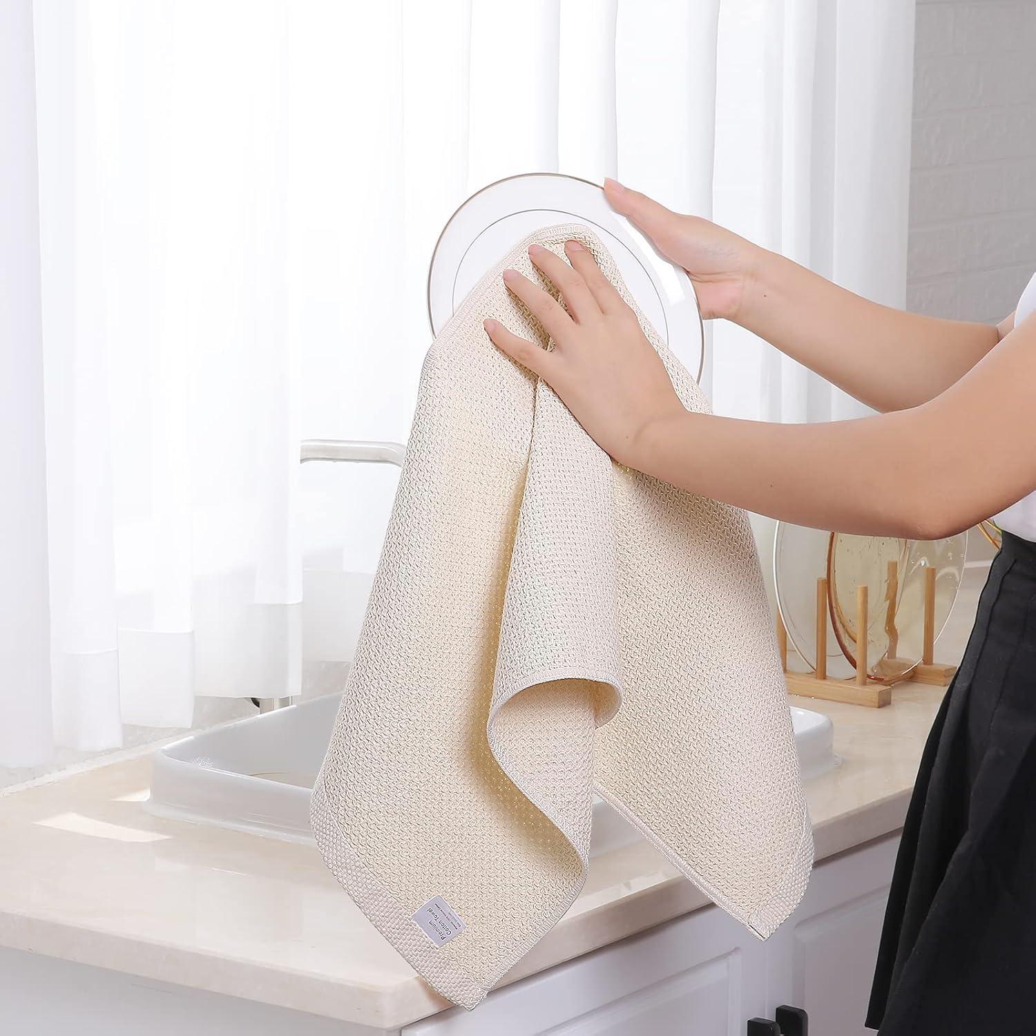 Weiche Baumwolle Geschirrtücher 4er Set 32x72cm Saugfähig Küchentücher Beige