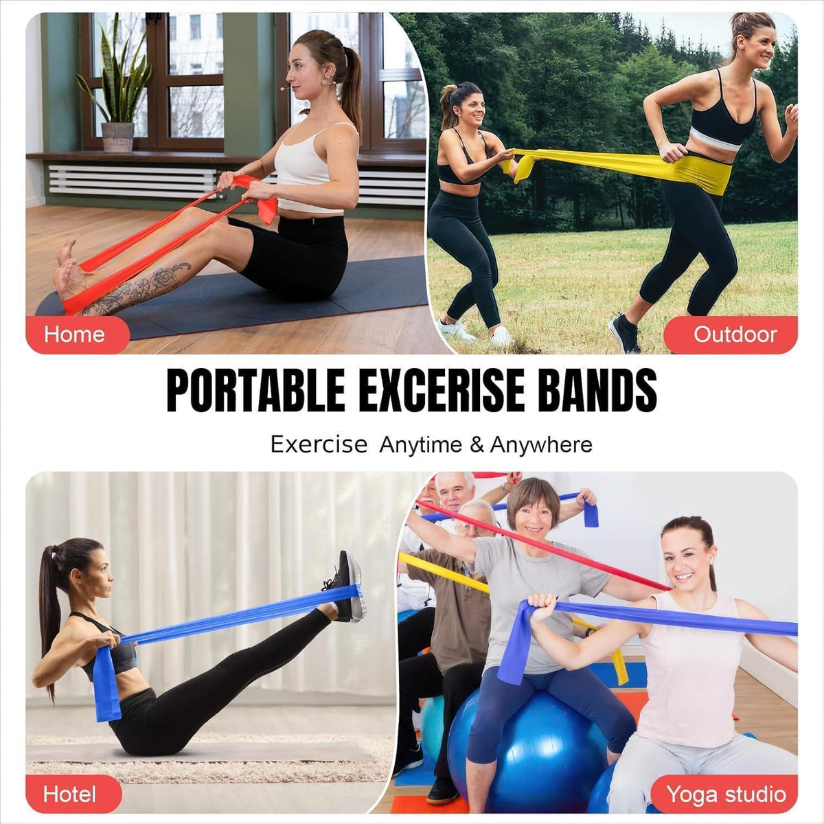 Fitnessbänder 3er-Set mit 3 Widerstandsstufen für Krafttraining