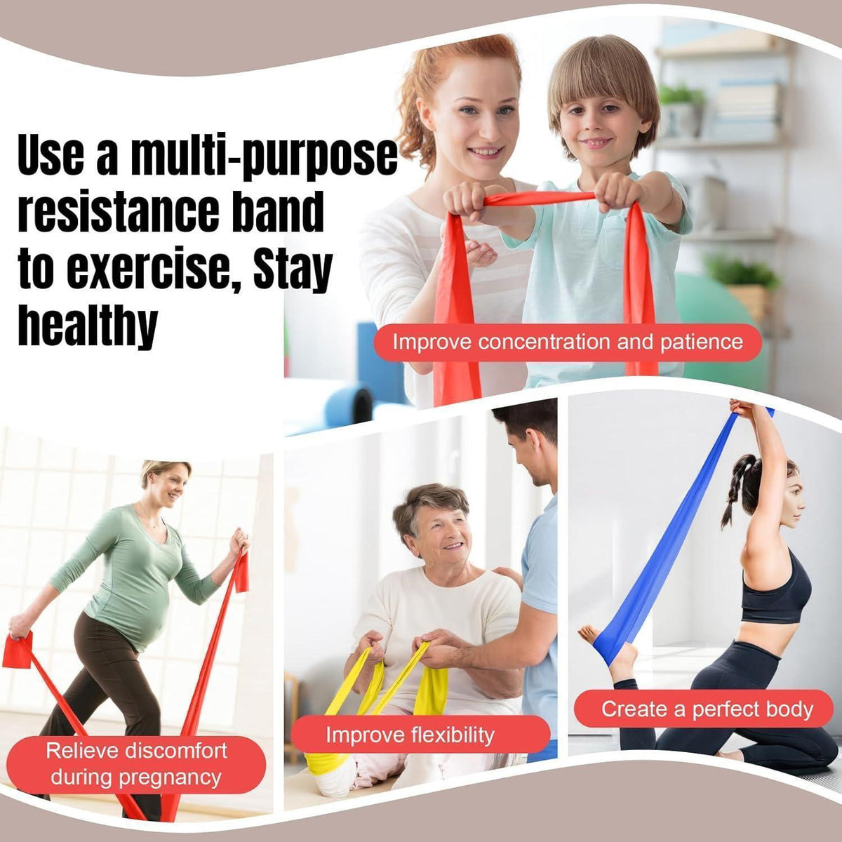 Fitnessbänder 3er-Set mit 3 Widerstandsstufen für Krafttraining