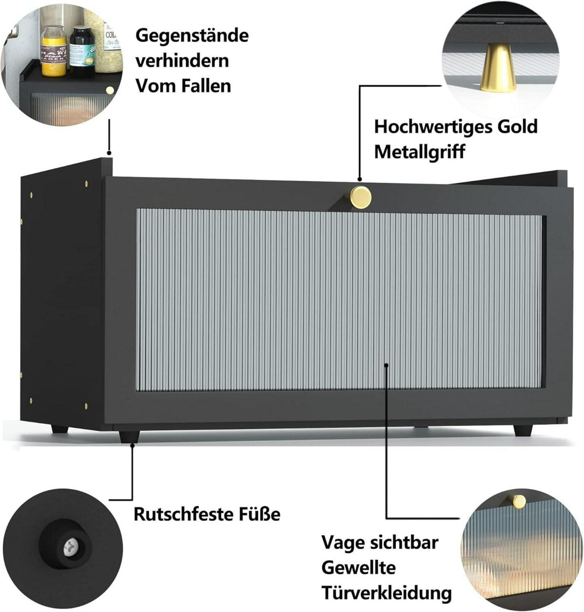 Brotkasten Bambus Holz schwarz Bread Box 40x25x20 CM - Luftzirkulation für frisches Brot
