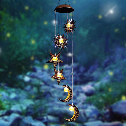 Solar LED Windspiele Sonne Mond Stern Garten Wasserdicht