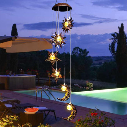 Solar LED Windspiele Sonne Mond Stern Garten Wasserdicht