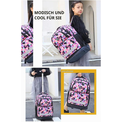 Schultrolley Rucksack Rollen Kinder Schultasche Purpur Rosa mit Regenhülle