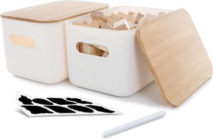 Aufbewahrungsbox Bambus Deckel Kunststoff Griffen 6.5L 2er Set