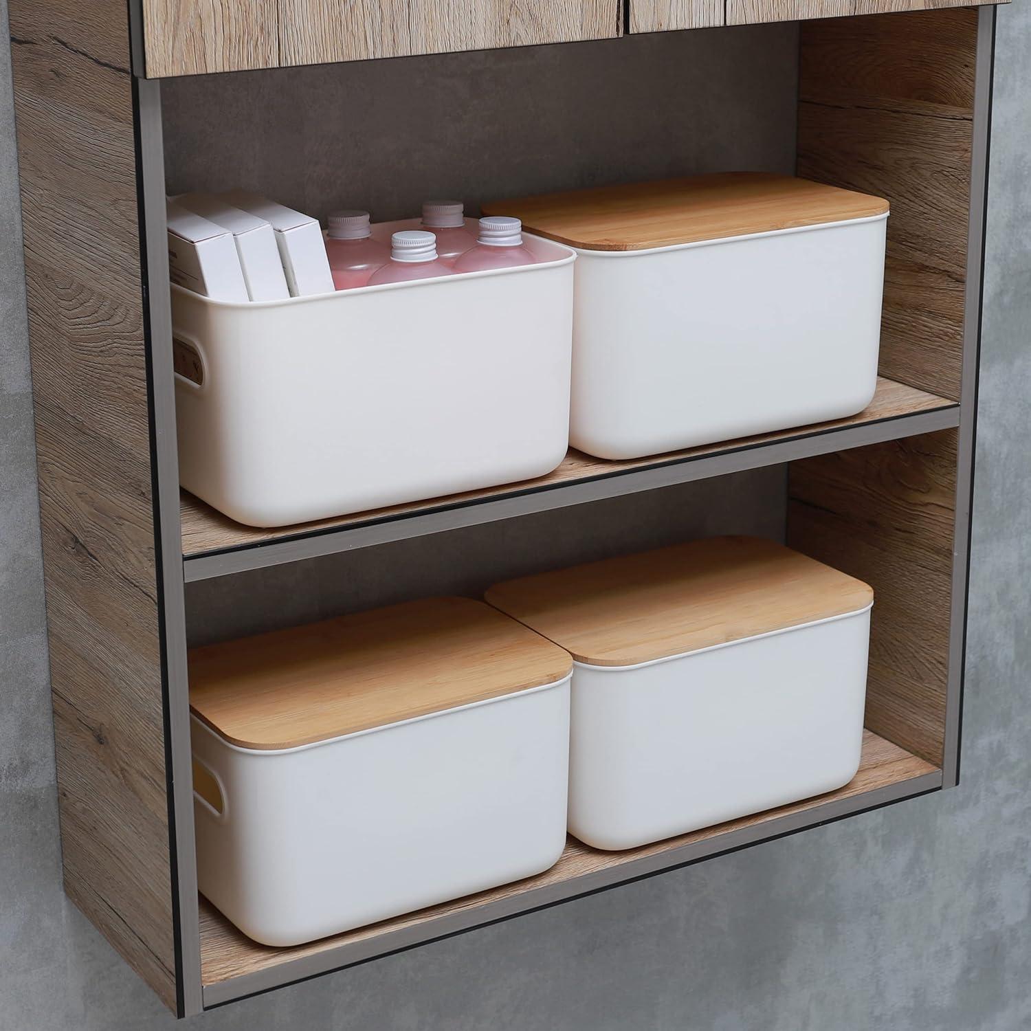 2er Set Aufbewahrungsbox mit Deckel Bambus Kunststoff 26*17.8*15.5cm 6.5L