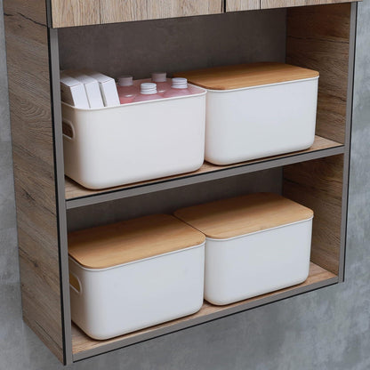 2er Set Aufbewahrungsbox mit Deckel Bambus Kunststoff 26*17.8*15.5cm 6.5L