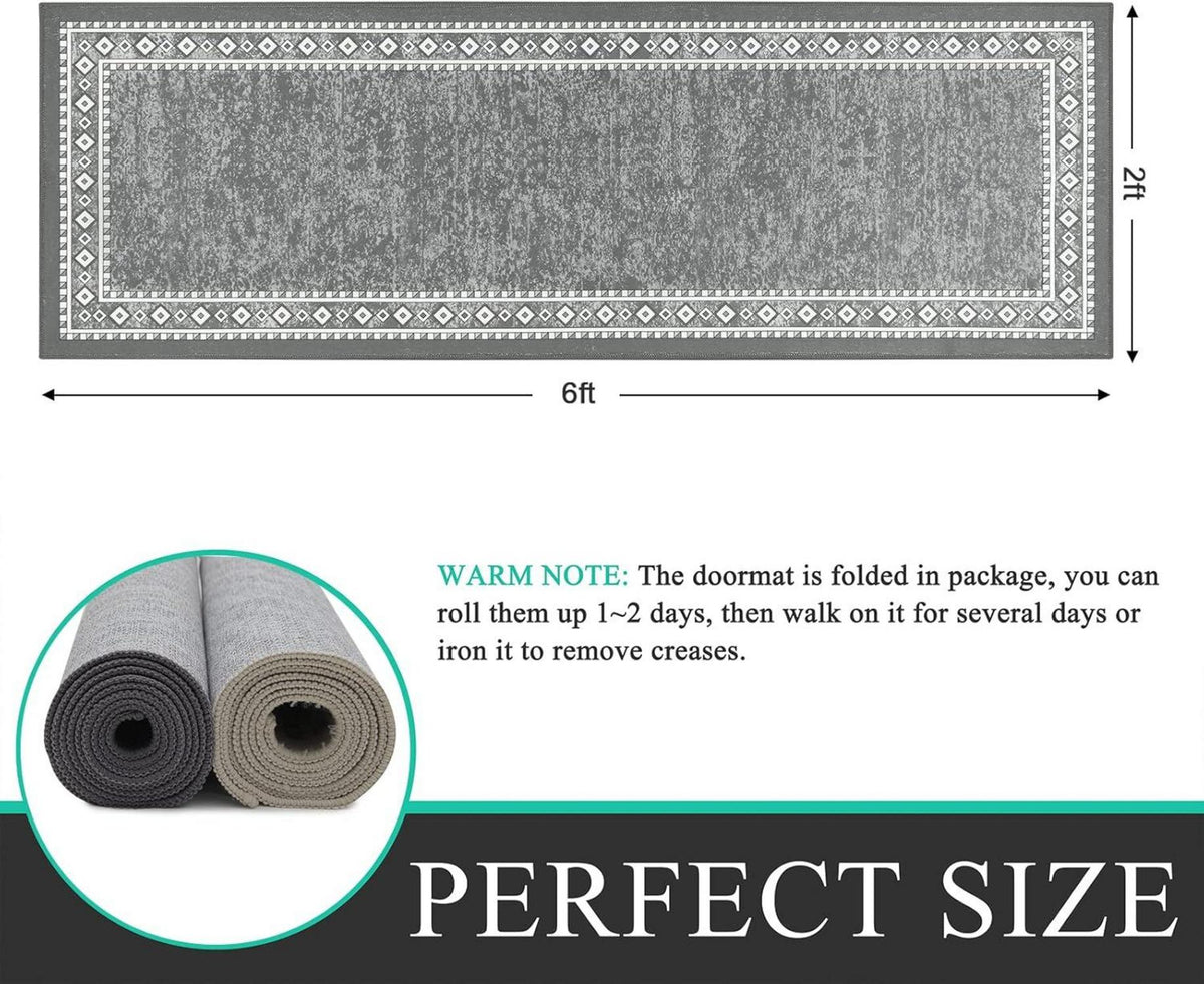 Enyhom Teppich Läufer 60x180cm Washable Gray Kitchen Runner Rug
