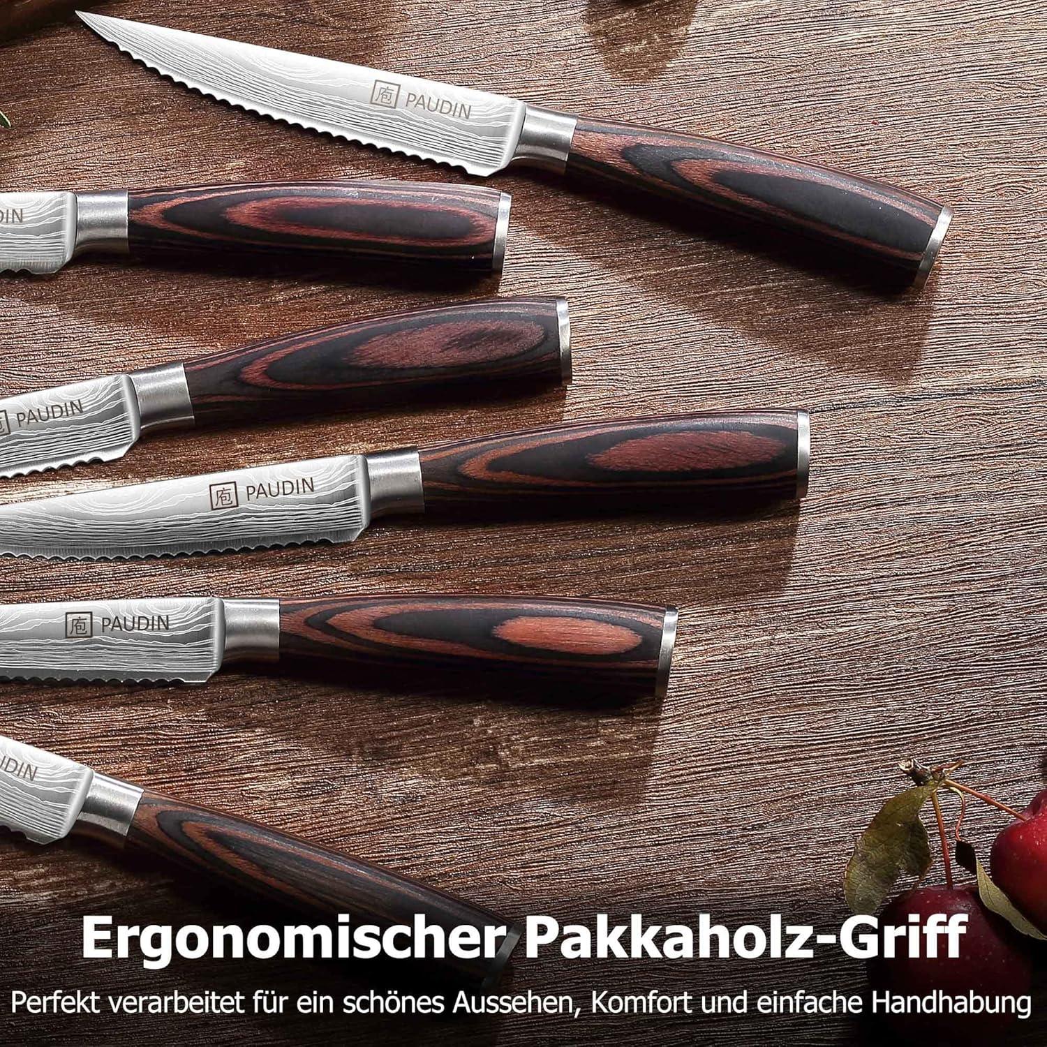 PAUDIN 8-teilig Steakmesser Set Edelstahl Gezackte Klinge Geschenkbox
