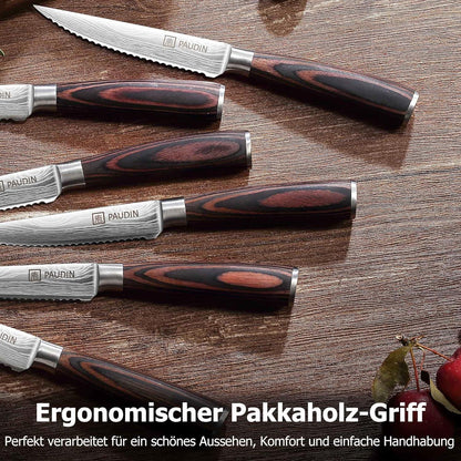 PAUDIN 8-teilig Steakmesser Set Edelstahl Gezackte Klinge Geschenkbox