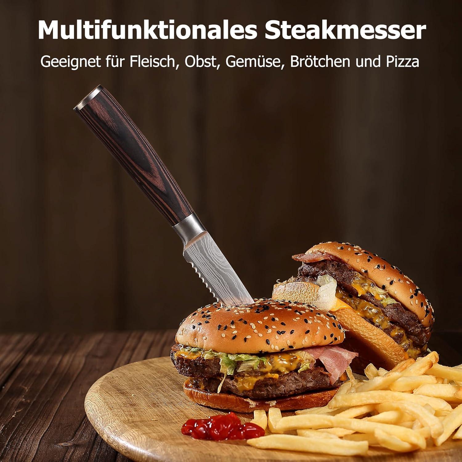 Steakmesser Set 8-teilig, Deutsche Edelstahl Klinge, Ergonomischer