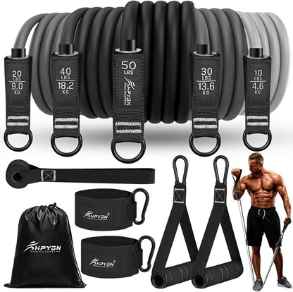 Fitnessbänder Set Resistance Bands 5 Stärken mit Griffen & Türanker