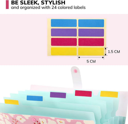 Dokumentenmappe A4 Fächermappe Plastik Mappe 5 Fächer PP Floral Bedruckt Akkordeon Organizer Pink