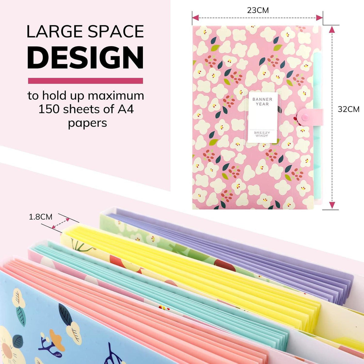 Dokumentenmappe A4 Fächermappe Floral Bedruckt mit 5 Fächern Organizer