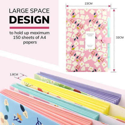 Dokumentenmappe A4 Fächermappe Floral Bedruckt mit 5 Fächern Organizer