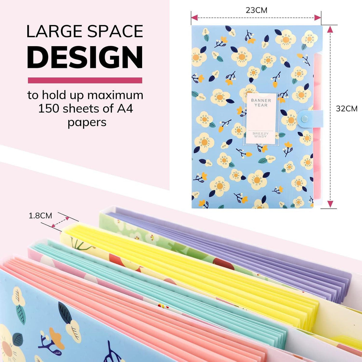 Dokumentenmappe A4 Fächermappe PP Floral Akkordeon Organizer Blau