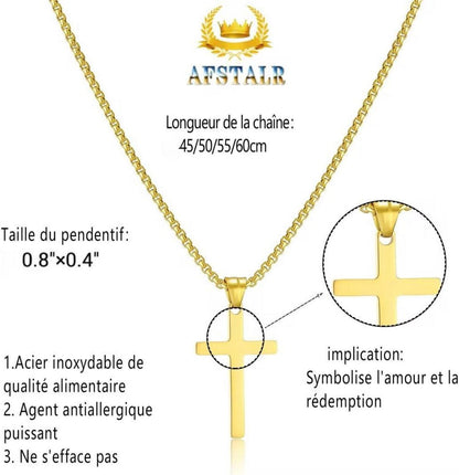 AFSTALR Herren Kreuzkette Edelstahl Anhänger Gold Silber 45-60 cm
