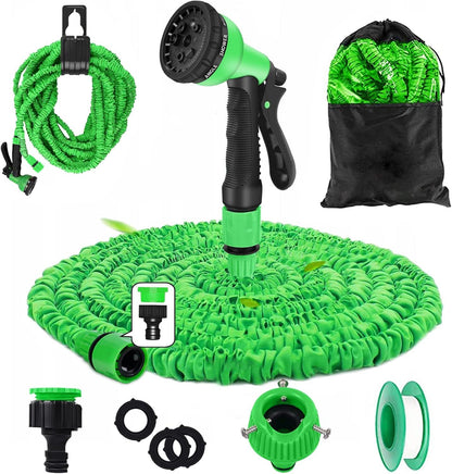 Flexibler Gartenschlauch 100FT Wasserschlauch mit Schlauchhaken-8Funktion Sprühdüse, Grün