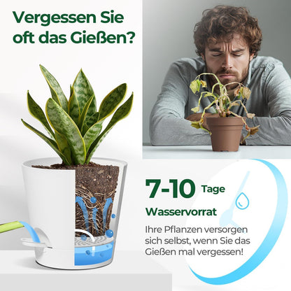 T4U Kunststoff Blumentopf 6er-Set Selbstbewässerung Übertopf Weiß 20cm