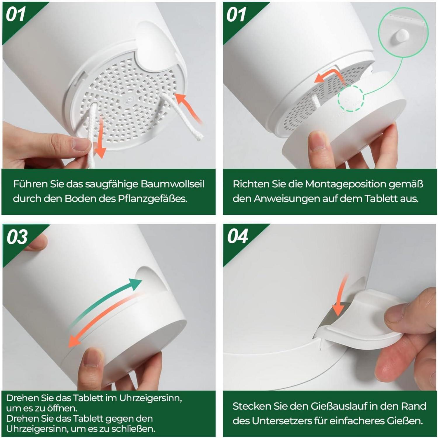 T4U Selbstbewässerung Blumentopf 6er-Set 20cm Weiß mit Untersetzer