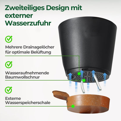 3er-Set Selbstbewässernde Blumentöpfe 14cm für Innen- und Balkongärten