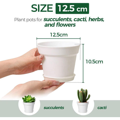 T4U 12,5cm Kunststoff Blumentopf 6er-Set mit Untersetzer