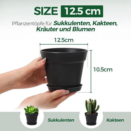 T4U 12,5cm Kunststoff Blumentopf 6er-Set mit Untersetzer und