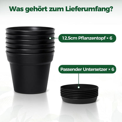 T4U 12,5cm Kunststoff Blumentopf 6er-Set mit Untersetzer und