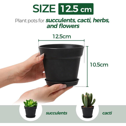 T4U 12,5cm Kunststoff Blumentopf 6er-Set mit Untersetzer und