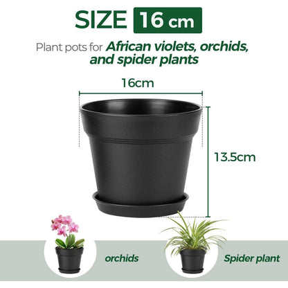 T4U 16cm Kunststoff Blumentopf mit Untersetzer, 6er-Set