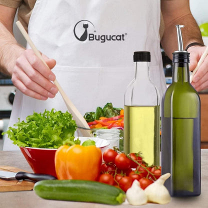 Bugucat 500ML Glas Ölflasche 2er Set mit Spender und Ausgießer