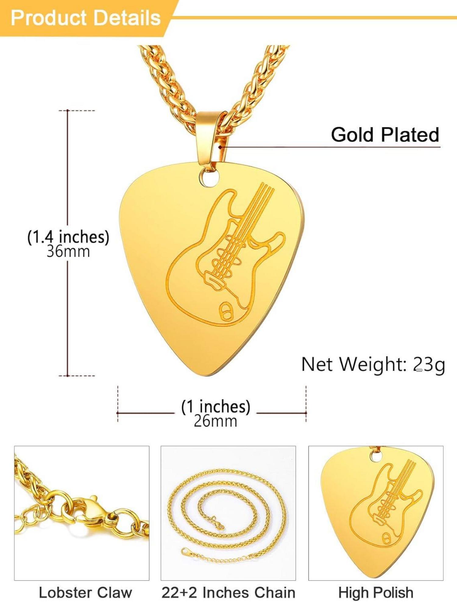 Personalisierter E-Gitarre Bass Anhänger 316L Edelstahl Gold 3mm Kette