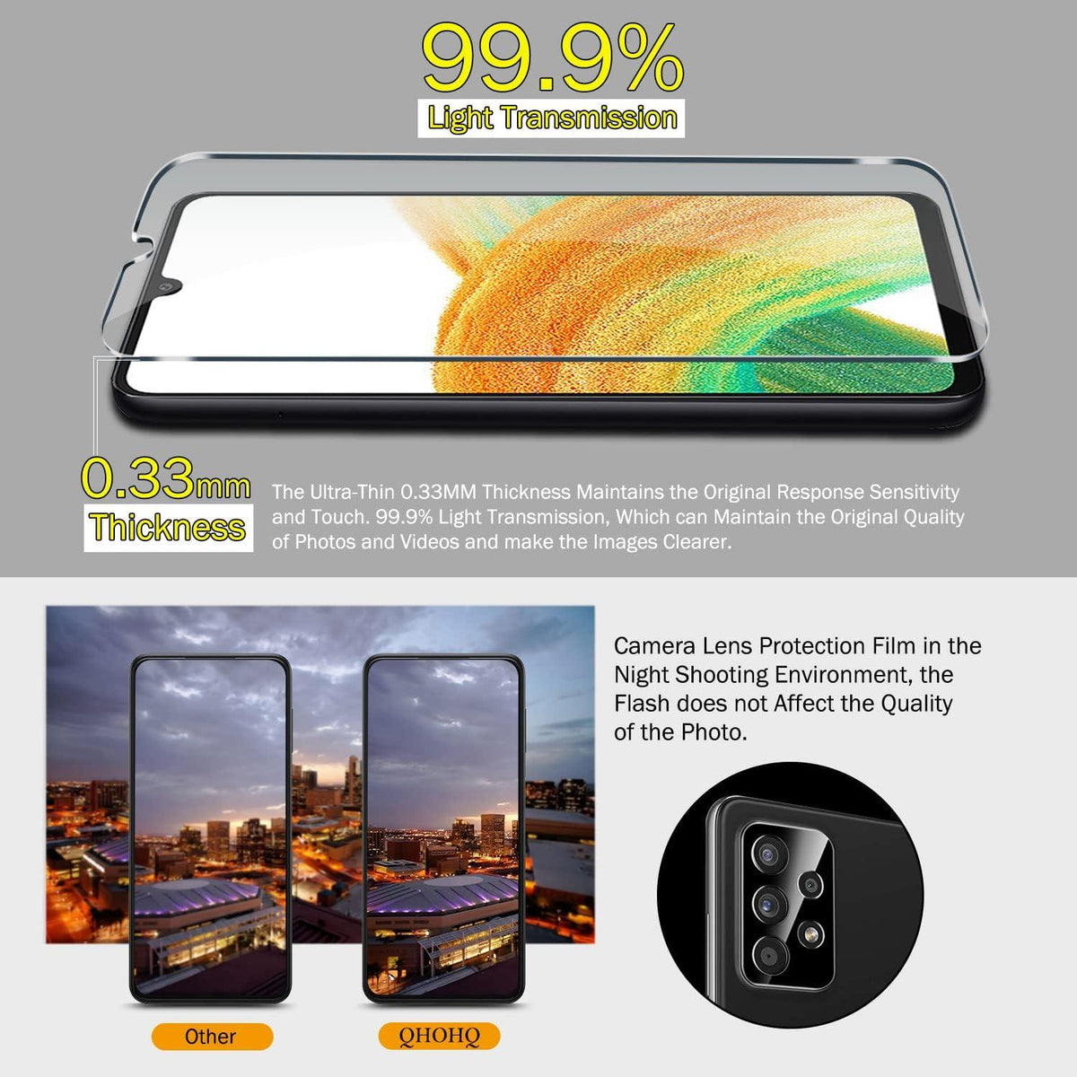 Displayschutzfolie 3 Stück für Samsung Galaxy A33 5G Kamera Panzerglasfolie
